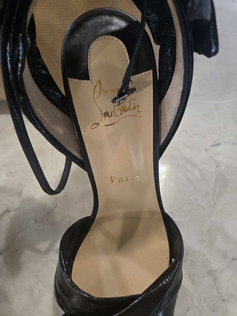 Christian Louboutin Black Leather Bow Ankle-Tie Heels 40 NIB!!! - Picture 6 of 16